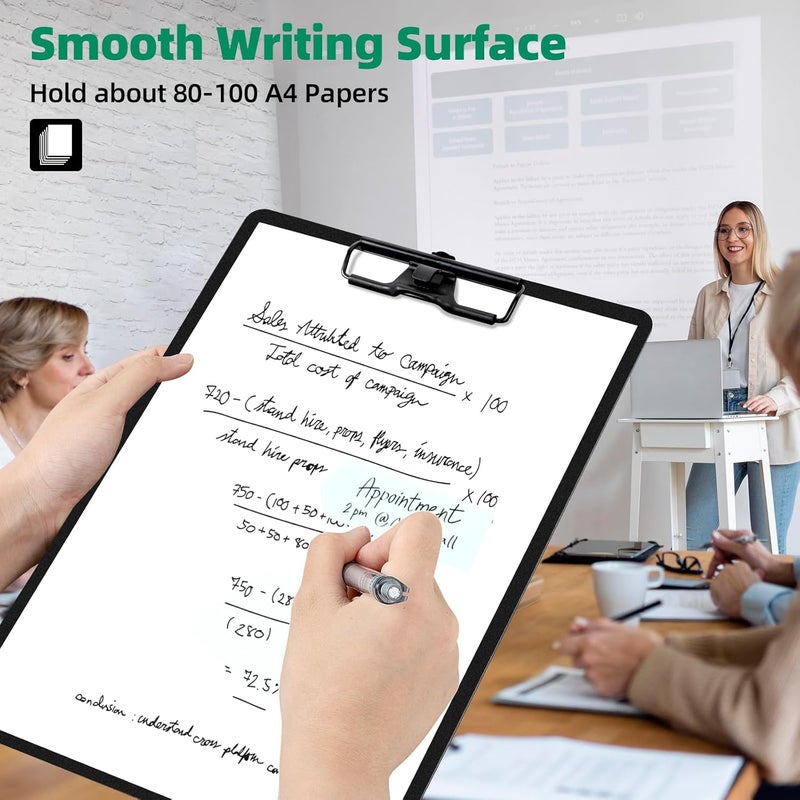 FRETONBA Black Clipboard with Pen Holder, 2 Pack Plastic Clipboard with Low Profile Metal Clip, Hanging Clip Boards Holds 8.5x11 Inch Papers, Standard A4 Letter Size Clip Boards for Offices & School - Image 4